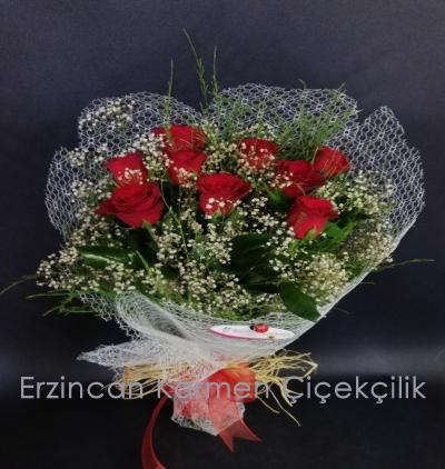  Erzincan Çiçek Gönder  Kırmızı Gül Buketi ( 9' lu )