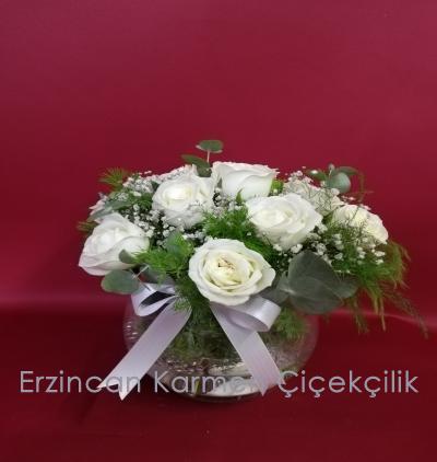  Erzincan Çiçekçiler Akvaryum Camda 11 Beyaz  Gül