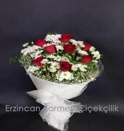 Erzincan Çiçek Gönder Beyaz papatya & kırmızı gül buketi