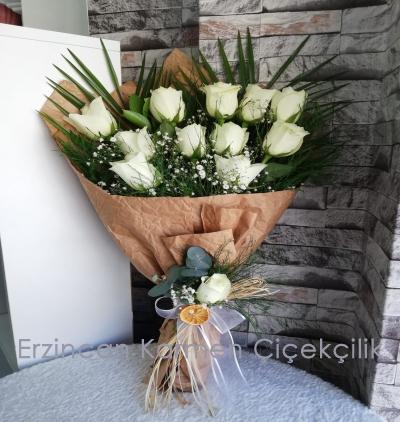  Erzincan Çiçek Gönder 11'li Beyaz Gül Buketi