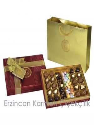  Erzincan Çiçek Gönder - Saten Bordo Hediye Çikolata Kutu 500g
