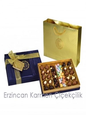  Erzincan Çiçek Siparişi - Saten Lacivert Hediye Çikolata Kutu 500g