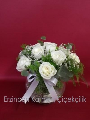  Erzincan Çiçekçiler - Akvaryum Camda 11 Beyaz  Gül