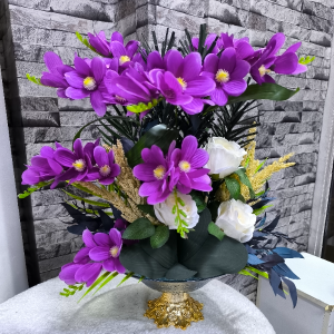  Erzincan Çiçek Gönder - Ayaklı Cam Tabak'ta Mor Yapay Çiçek